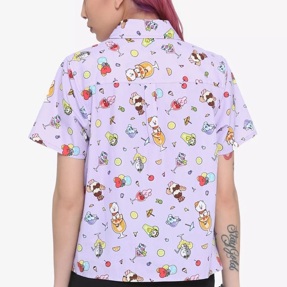 BTS BT21 Fun Cartoon Print Purple Shirt - Picture 2 of 4